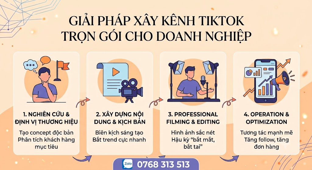 Quy trình dịch vụ xây kênh TikTok chuyên nghiệp trọn gói cho doanh nghiệp tại GB Agency
